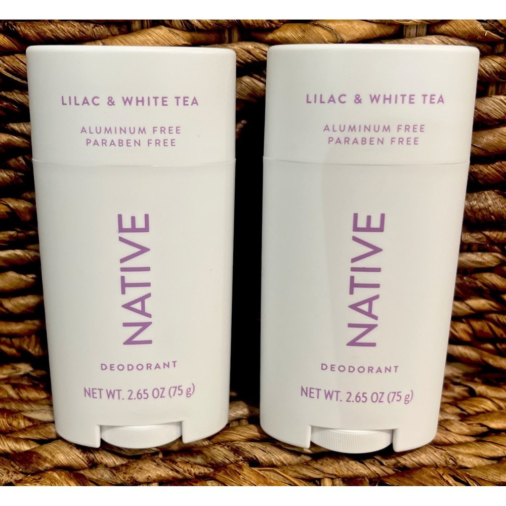 2 NATIVE Lilac & White Tea Deodorant Sticks Aluminum & Paraben Free 2.65 oz Each